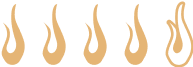 Row of stylized orange flame icons on a transparent background.