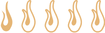 Row of stylized orange flame icons on a transparent background.