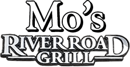 Mo’s Riverroad Grill logo with bold black text, featuring “Mo’s” above stylized lettering for “Riverroad Grill” on a transparent background.